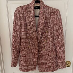 Pink Red and White Tweed Blazer